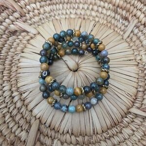 Indian Agates & Wooden Jasper Beaded Wrap Bracelet Boho Southwestern Artisan